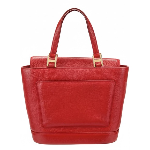 MCM‎ Vtg Red Leather Tote Bag Gold MCM Logo Studs Top Handles Small Statement - Picture 3 of 10